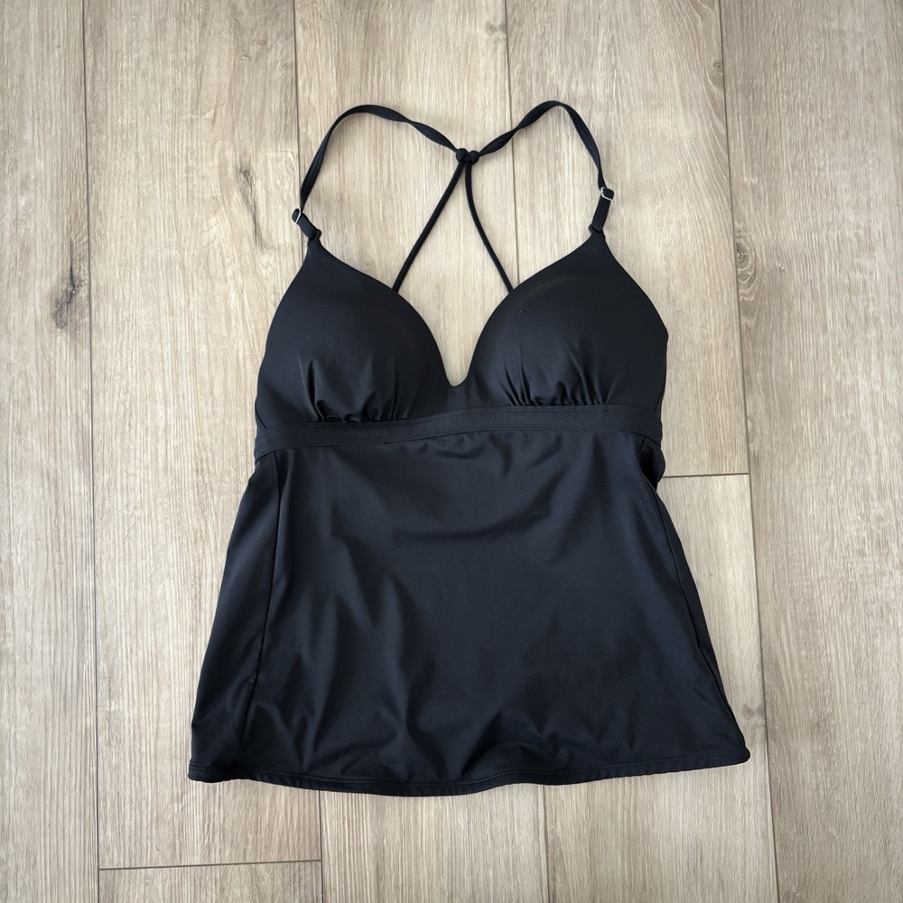 Athleta Molded Prism Back Tankini Solid Black‎ Medium M Adjustable Straps Swim